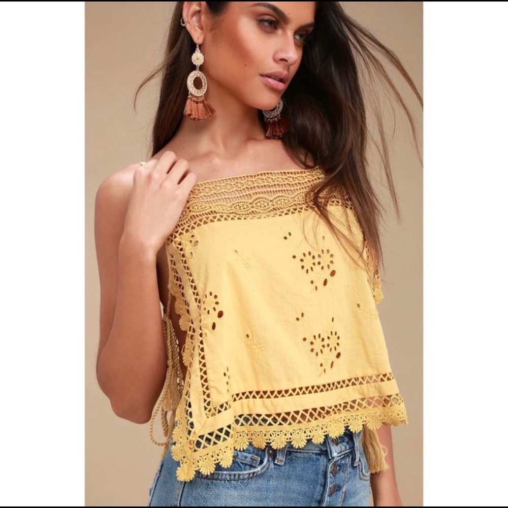 Free People Embroidery Tank Top with Side Tie Tassels